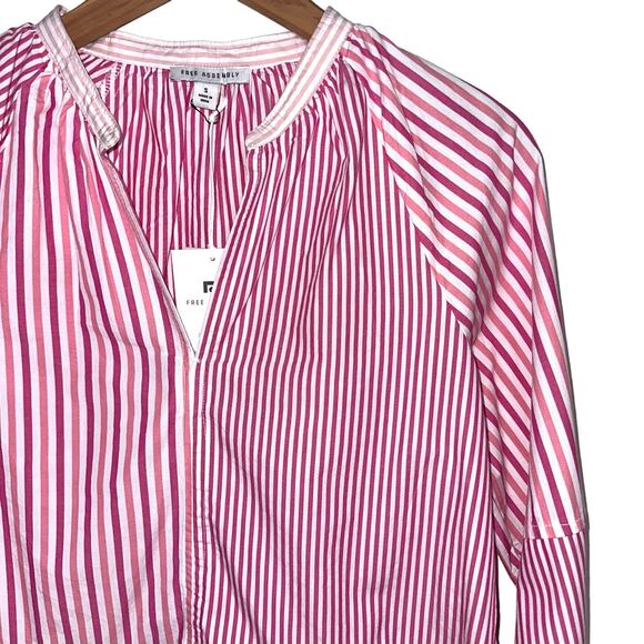 NWT Free Assembly V-Neck Long Sleeve Fuchsia Fedora Stripe Peplum Top Size Small - Picture 3 of 14